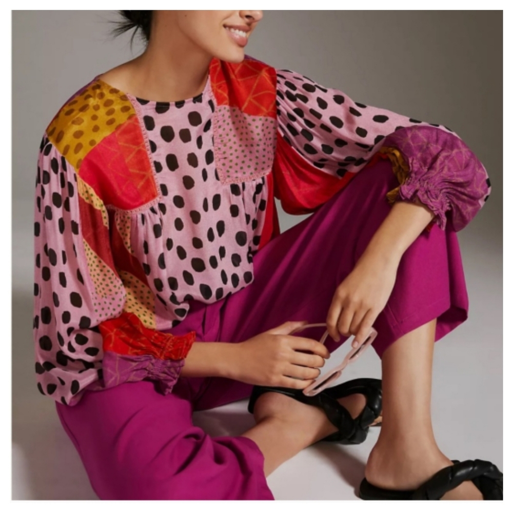 BL-NK Miranda Geometric Print Peasant Blouse